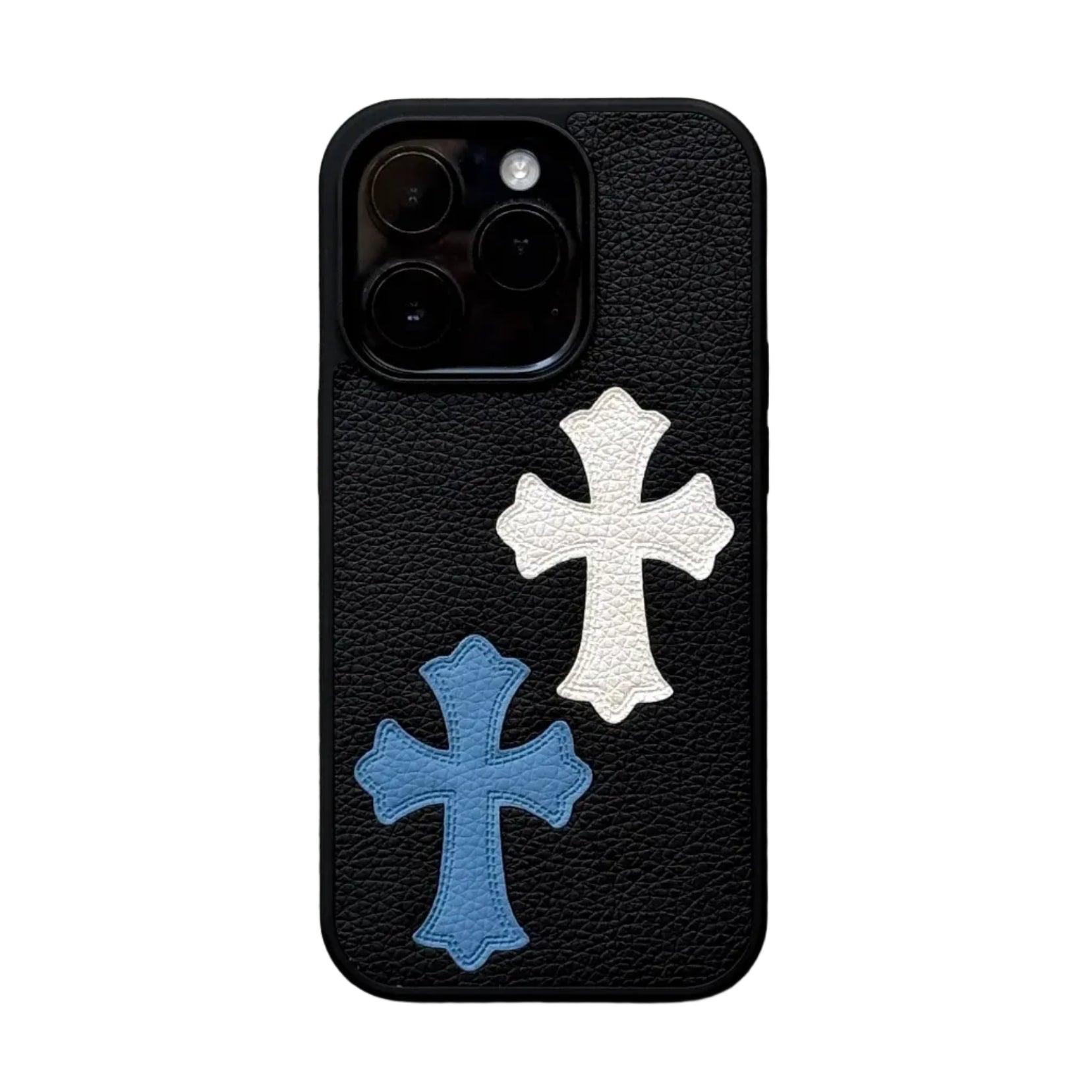 Phone case with cross designs on a white surface
